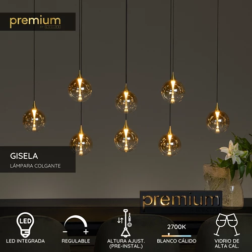 Lucide GISELA - Lámpara colgante - LED Regul. - 8x3,9W 2700K - Ámbar | Premium - USP